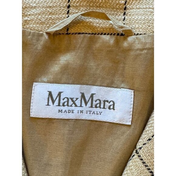 Max Mara Tan And‎ Black Plaid Silk And Linen Blend Two Button Blazer Size 12 - Picture 7 of 13